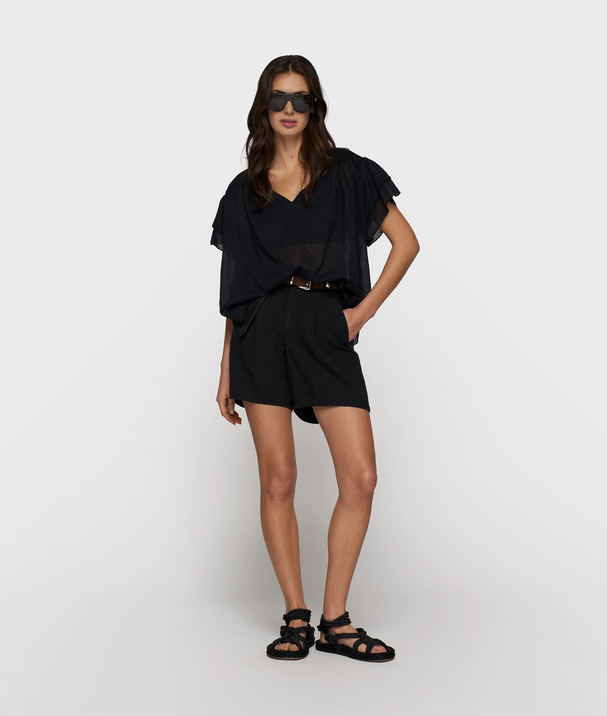 a-line ruffle top | black - Image 3