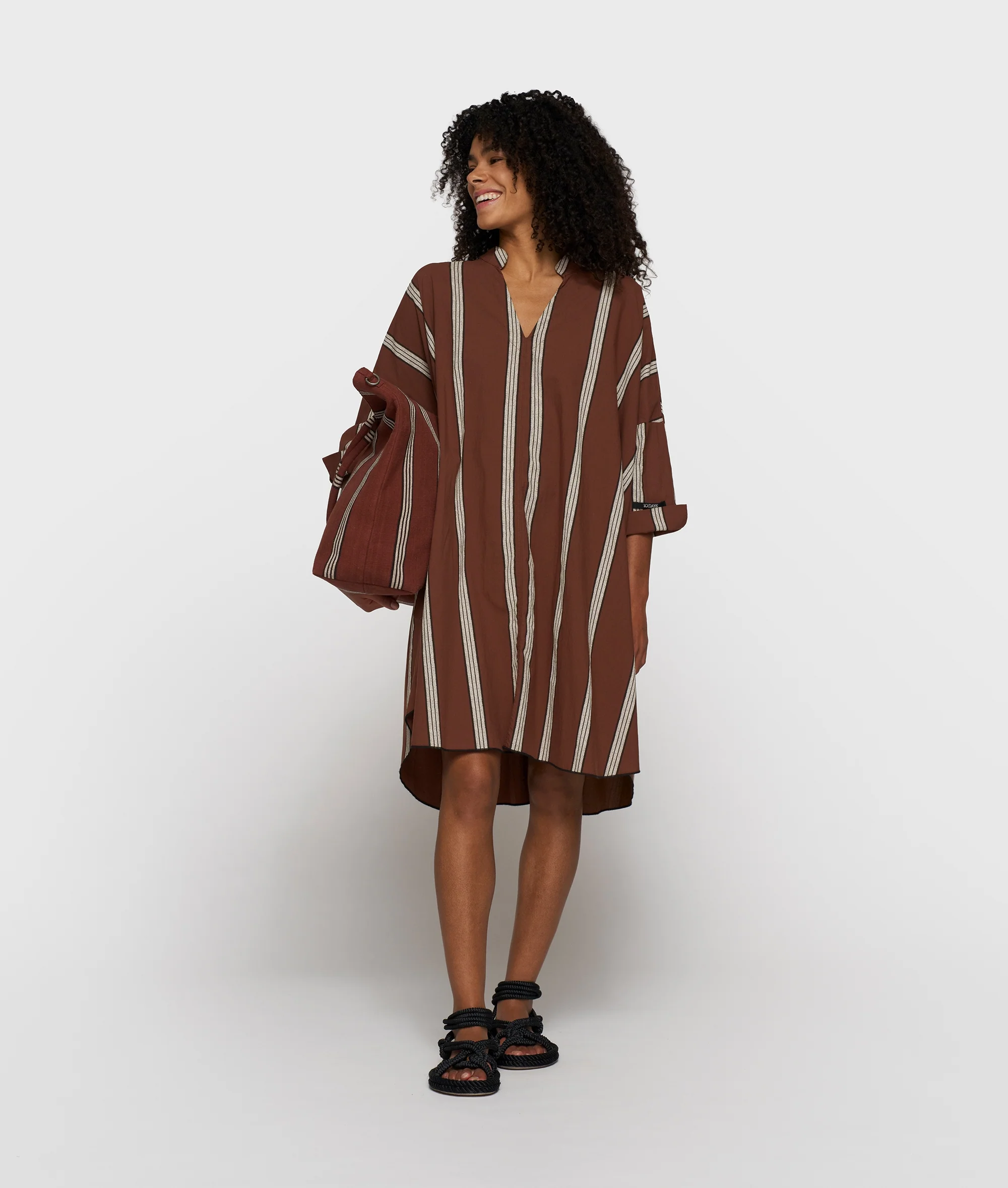 a-line tunic stripes | deep brown - Image 5