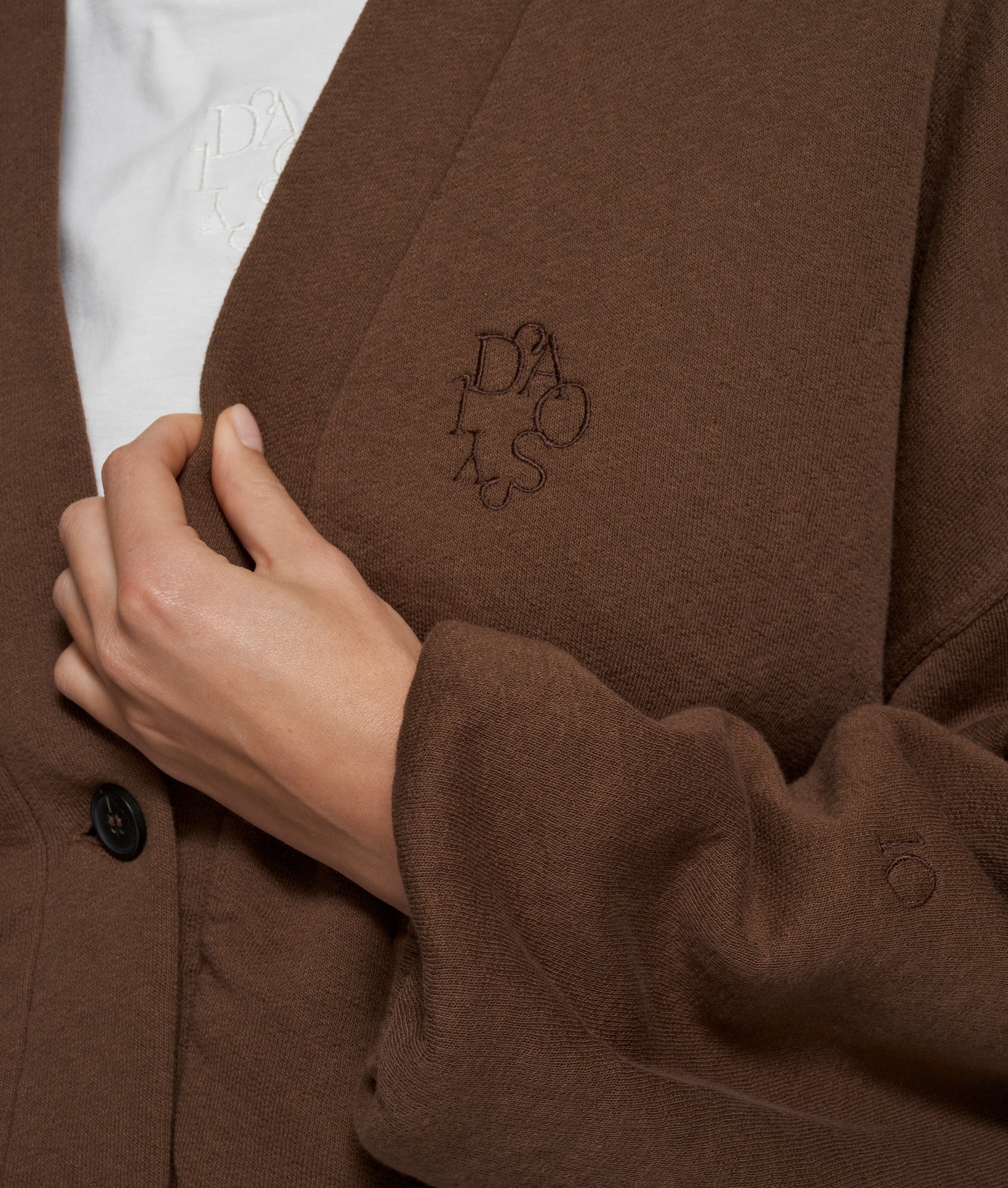 cropped baseball cardigan | dark truffle - Image 5
