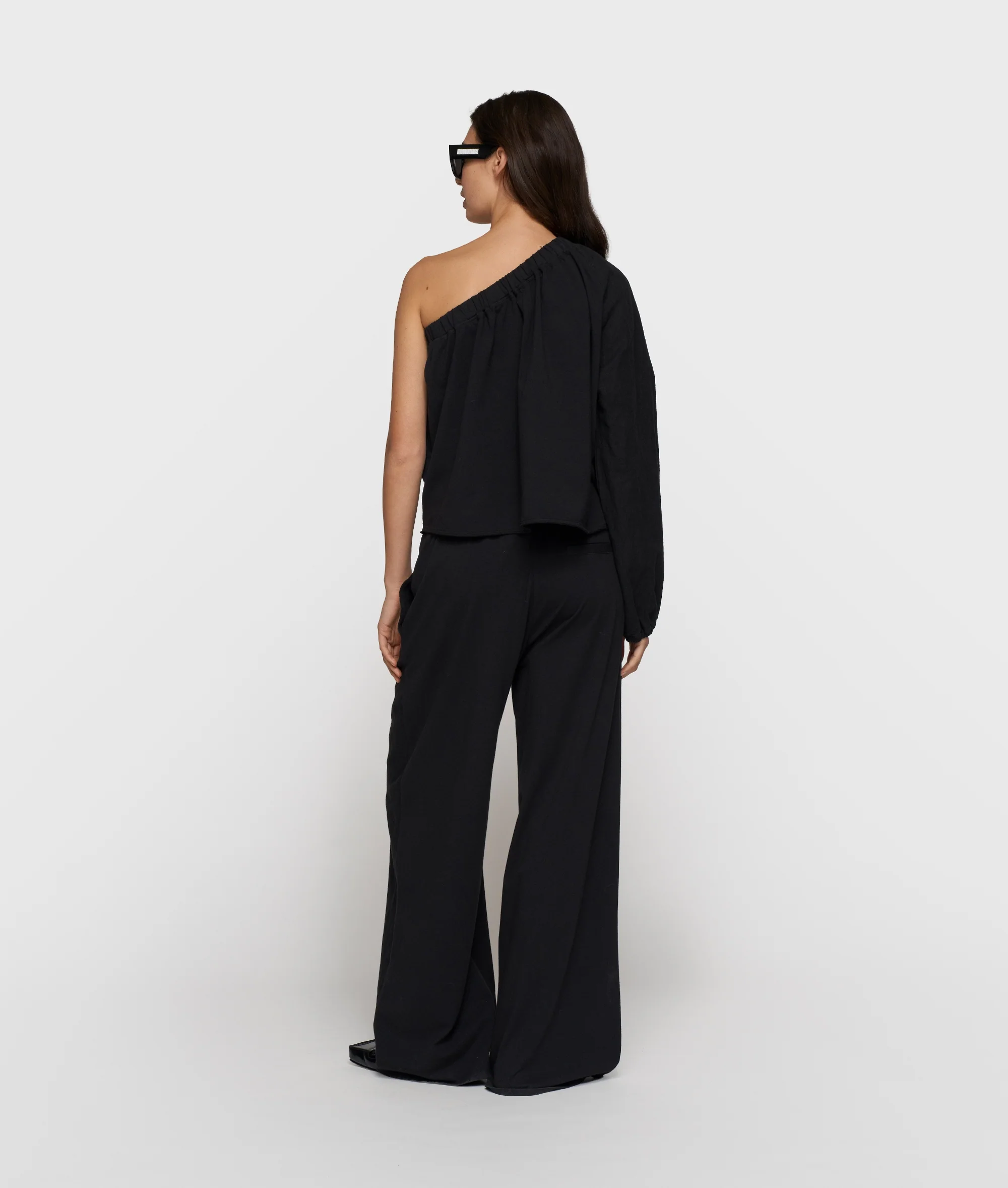 one shoulder top linen | black - Image 4