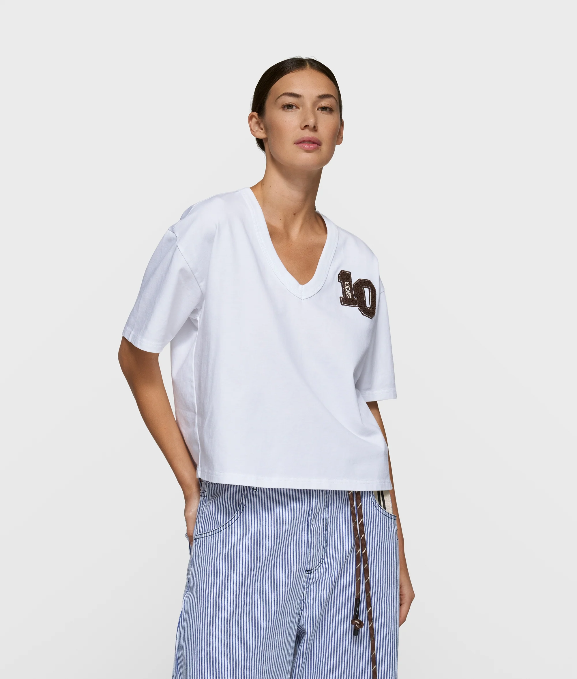 thick cotton v-neck tee | white