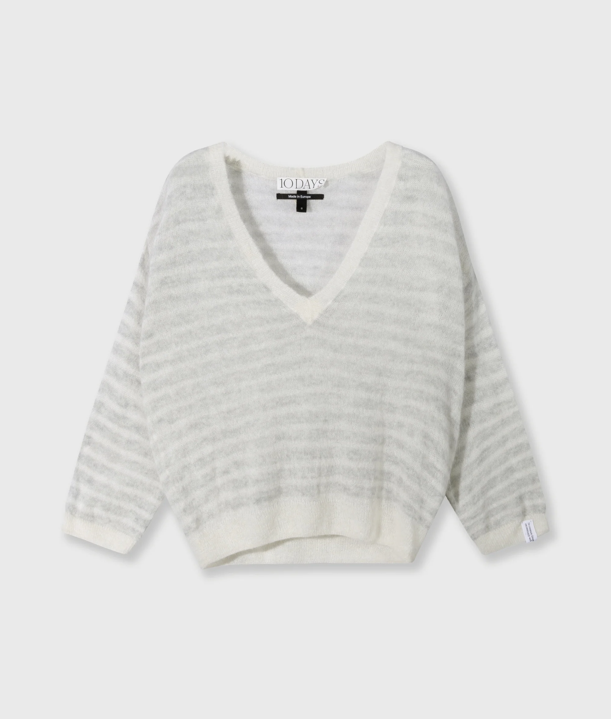 thin v-neck knit sweater | light grey melee/ecru - Image 5