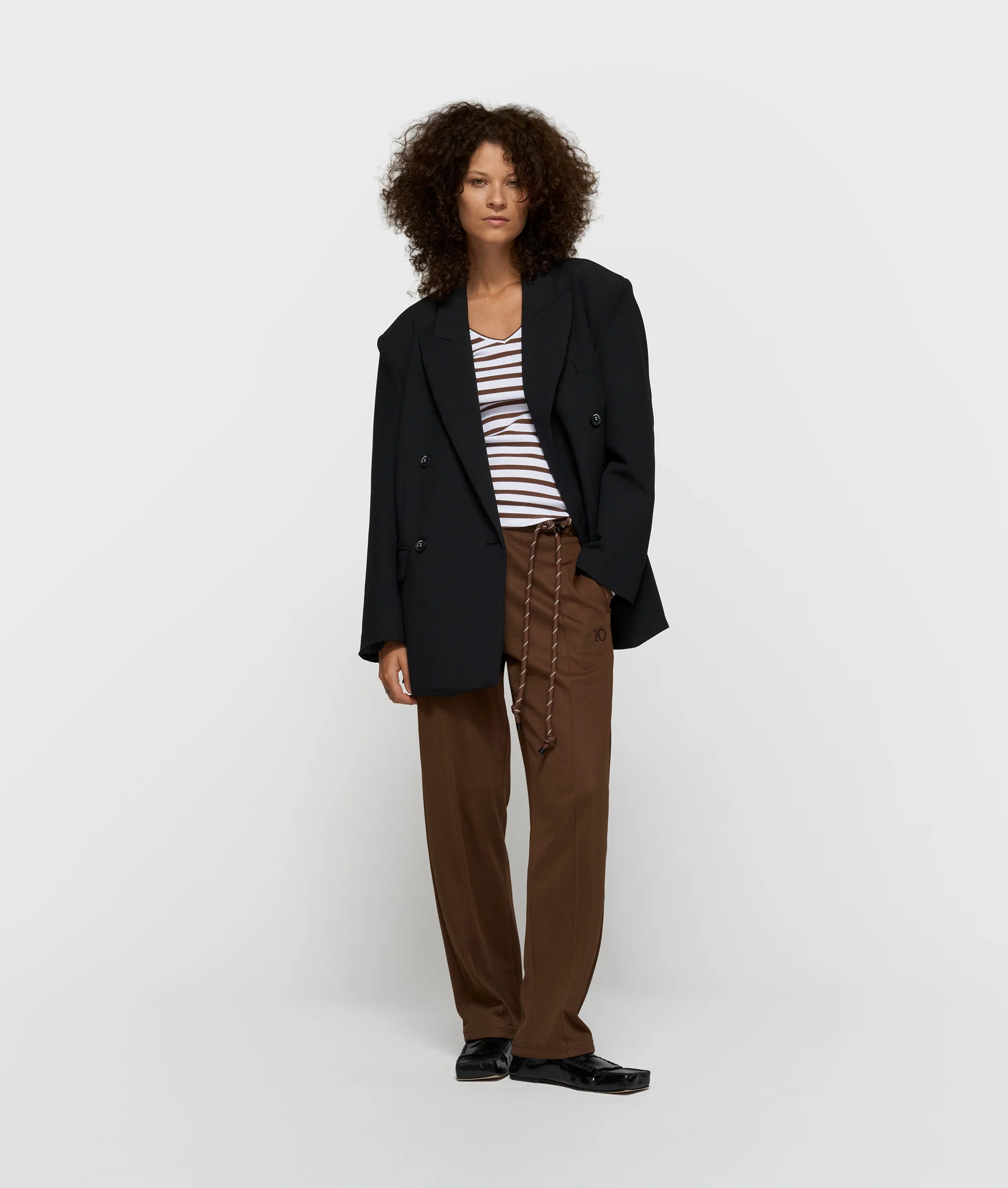 v-neck ballet top stripes | white/dark truffle - Image 3