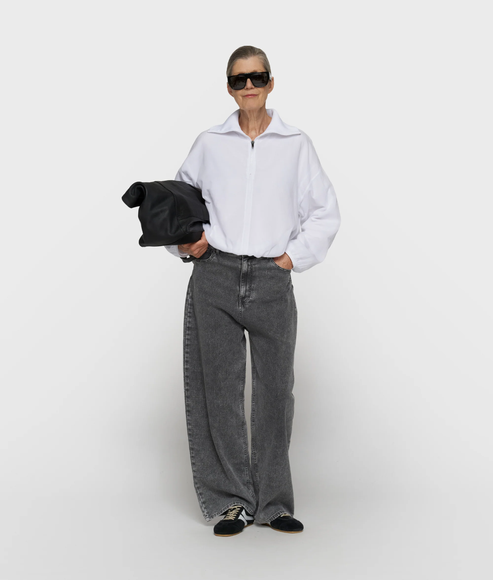 wide pants jog denim | black